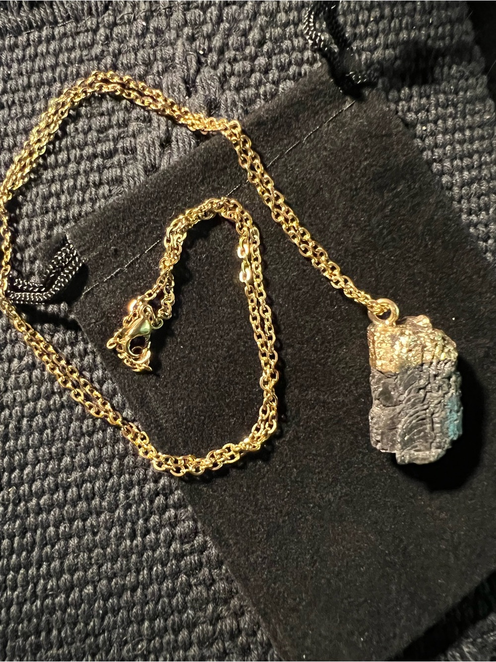 Raw Tourmaline Crystal Pendant Necklace | 24” Gold Stainless Steel Chain